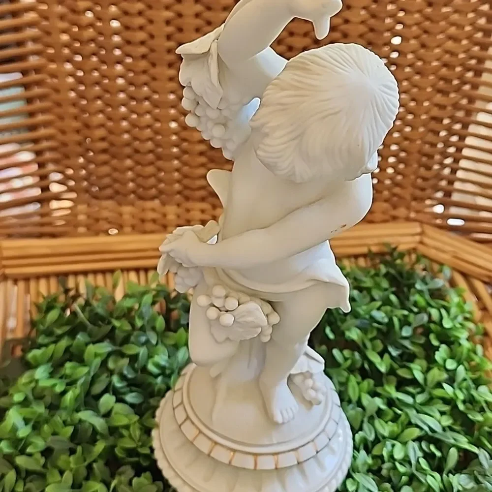 Vintage Bisque Porcelain Cherub Boy Holding Grapes Andrea By Sadek 1952